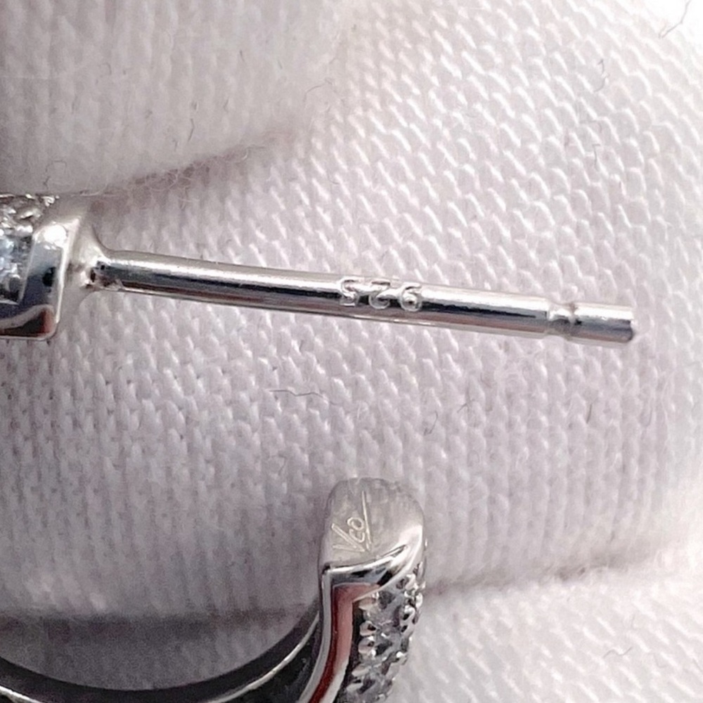 .925 Sterling Silver Pave Cz 16mm Post Hoop Earrings - Picture 11 of 15
